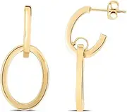 [JewelryWeb] 14k Yellow Gold Polished Interlocking Drop Hoop Earrings With Push Back Clasp-Hoop Earring for Women