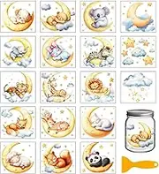 GLOBLELAND 18 Sheets Moon Animals Colorful Transfer Stickers 3.9x3.6inch Sleeping Animals Transfer Decal Rub on Transfer for Furniture Vase Glass Art Crafts Decorations