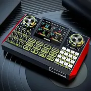 Audio Mixer, Sound Board for Pc/Phone Live Streaming Singing Gaming, Sound Mixer for 3.5/6.35mm Dynamic Microphone, Live Sound Card with DJ Mixer Effects & Voice Changer, Denoise, One Click Mute