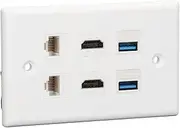 6 Port Wall Plate, 2xHD Multimedia Interface, 2xCat6 2xUSB3.0, RJ45 Ethernet Wall Plate for HDTV Projector Computer