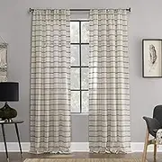 Clean Window Twill Stripe Anti-Dust Allergy/Pet Friendly Anti-Dust Sheer Curtain Panel, 52" x 63, Mocha/Linen