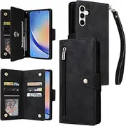 [YocoverTech] for Samsung A35 5G Case,for Galaxy A35 5G Wallet Case[6 Card Slots and 1 Zipper Coin Pocket] PU Leather Stand Flip Cover with Wrist Strap[6.6"]-Black