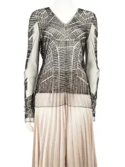 Black Tulle W Tribal Beading Sheer Top