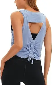[windysun] Women's Open Back Workout Tops Sleeveless Crop Yoga Shirts Lightweight Athletic Gym Exercise Tank Tops