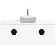 CIBO 1200mm White Mornington Wall Hung Bathroom Vanity with Light Grey / White Basin and Black Handles