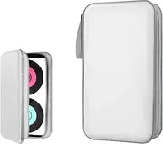 Sylvil Car CD DVD Case, 96 Capacity Hard Plastic CD Holder, Portable Zipper DVD Disc Organizer Storage Wallet with Closure and Handy Strap, Car Accessories for Home Office Travel (White)