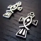 Christian Fish Cross Antiqued Silver Plated Charms C4248 - 10, 20 Or 50PCs