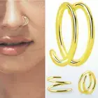 1-4PC 22G 2 Ring Hoop 18K Gold Plated Steel Seamless Helix Cartilage Nose Spiral