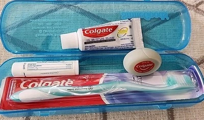 Colgate Toothbrush, Toothpaste, Dental Floss, Lip Balm in Case ~ Travel Kit