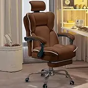 SJZNOI High Back Executive Office Chair - Big and Tall Computer Desk Chairs with Lumbar Support and Footrest,Adjustable Tilt Lock Ergonomic Leather Swivel Rolling Chair for Adult Brown