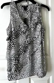 NWT White House Black Market Grey & White Leopard Print Layered Sleeveless Top S