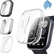 Fintie 3 Packs Screen Protector Case Compatible with Amazfit Bip 6, Soft TPU Plated Bumper Full Protective Cover Cases Scratch-Proof, Black/Clear/Silver