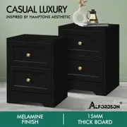 ALFORDSON 2x Bedside Table Hamptons Nightstand Storage Side End Cabinet Black
