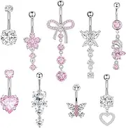 [Eyezeeption] Navel Piercing Surgical Steel, 9 Piece Piercing Belly Button Piercing Set Navel Piercing Navel Piercing Navel Piercing Silver Butterfly