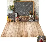 Kate Back to School Sunflower Apple Graffiti Light Brown Old Wooden Floor Room Set Backdrops(10x6.5ft,10x6.5ft)