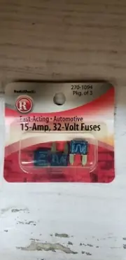 RadioShack Fast-Acting 15A 32V ATM Automotive Mini-Blade Fuses 15-Amp 3/PK