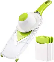 Stainl Steel Mandoline and Julienne Slicer Food Slicer Vegetable Cheese Grater French Fry Cutter with Adjustable Thickn 5 Detachable Blades for Home Kitchen Cooking Green One Size