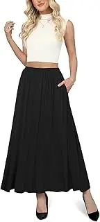 [Yincro] Womens Maxi Skirt Casual Flowy Elastic High Waist Long Skirts with Pockets