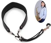 Adjustable Saxophone Neck Strap Leather Sax Strap Metal Hook for Tenor/Soprano/Alto Saxophones Clarinet Black