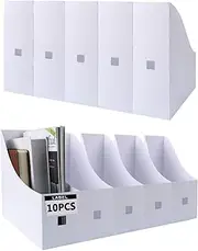 [Acrux7] White Plastic Magazine File Holder, Desk Storage Folder Organizer for Desk and Shelves, Magazine Storage Box with Stickers, Book Bins Plastic File Organizer for Home Classroom Office - 10 Pack