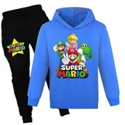 Super Mario Bros Print Kids Casual Tracksuit Set Boys Girls Hooded Sweatshirt Hoodies Tops Sports Jogging Pants Outfit Activewear Dark Blue 9-10 Years