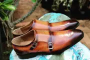 Handmade Men's Leather Two Tone Double Monk Straps Formal Stylish Shoes-491