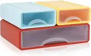 Stackable Desk Organizer, FHDUSRYO Large Desktop Storage Box with 3 Drawers, 13” Wide Letter Size Desk Organizer and Accessories, Plastic Drawer Organizer for Office, Document, Makeup (Colorful, 3Pcs)