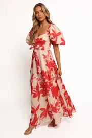 [PUP50] Ellery Midi Dress - Red Floral XS Floral