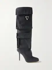 [The Attico] The Attico - Sienna Embellished Denim Knee Boots - Dark gray - IT37 IT 37 Gray