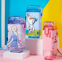 在飛比找蝦皮購物優惠-創意新水壺方形可愛卡通吸管杯兒童防水吸管杯冰雪奇緣艾莎喝水瓶