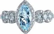 1.17 Carat Natural Blue Topaz Ring, Adjustable Sizing, Razzberry Custom Marquise Design, 18k White Gold/925 Sterling Silver, Zirconia Accent Stones, included velvet ring box