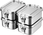 4 Pcs Stainless Steel Bento Boxes with Lock Clip, Metal Food Storage Lunch Box, Lunch Container Box Dishwasher Safe, Leak-Proof Portable Bento Box for Camping Travel School Work Salad Sandwich (4)