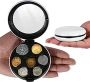 2Pcs Coin Dispenser Holds up to 35 Case Space Saving Coin Organizer with 7 Slots and Cosmetic Mirror Portable Pocket Organizer 3.3×1.18 Inch Car Holder for Women Men (Black+White)