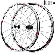 Bicycle 700C Wheelset C/V Brake Road Bike Wheels Cassette Bearing Hubs for 8 9 10 11 Speed Quick Release 30mm Aluminium Alloy Double Wall Rims (Color : Black-Red, Size : 700C)