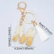 KEYRING M Key Chain Royal Gold & White Bag Charm Tassel Keyring Holder A100