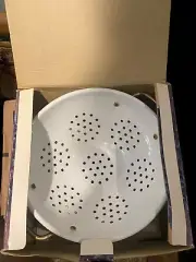 NIB Vtg Kamenstein Enamel Colander Strainer Floral Brass Handles With Box