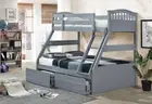 Grey Cosmos Triple Bunk Bed With Drawers - Solid Hardwood - Single Over Double