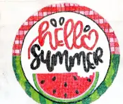 Needlepoint Canvas 18 mesh Signed Hello Summer Watermelon Sign Hand Painted