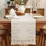 Boho Table Runner with Tassels 13 X 60 Inches Long,Woven Modern Farmhouse Table Runner - Rustic Natural Coffee TableRunner for Home Dining Table Decor,Wedding Party,Khaki and Beige