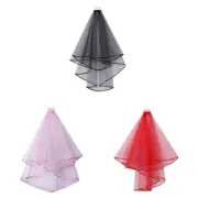 Double Mesh Tulle Ribbon Edge Women Short Wedding Veil with Comb Bride Headpiece