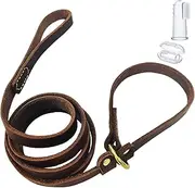LWBMG 5.6ft Leather Dog Leash, Real Leather Slip Lead Dog Leash, Soft Adjustable Dog Training Leash for Small Medium and Large Dogs Brown