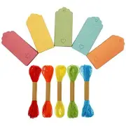 150 Rainbow Color Gift Wrap Tags Labels with String - 5 Assorted Colored Blank