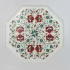 12" Marble Side Table Top semi precious stone Inlay Work Home / Office Decor