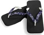 Hajime(一歩) [One Step] [Hajime] Geta Geta Clogs, Soft and Water Resistant, Made of Sponge, 10.6 inches (27 cm), BK/Checkered Shark Komon x Navy Blue, Checkered Shark Small Pattern x Navy Blue (Chimatsu Shark x