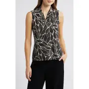 Anne Klein Leaf Print Sleeveless Top in Anne Black/Latte at Nordstrom, Size Medium