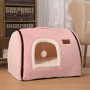 Cat Bed Cave for Indoor Cats - Soft and Comfortable House With Removable Washable Cushioned Pillow, Enclosed Hideaway, Small Large Dog Tent (Pink)