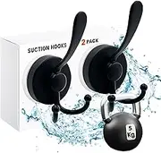 Daily Treasures 2PCS Stainless Steel Suction Hooks,Black Suction Cup Hooks for Shower,Three Hook Design Vacuum Suction Hooks for Bathroom,5KG Removable Heavy Duty Hooks,Reusable Towel Hooks Kitchen