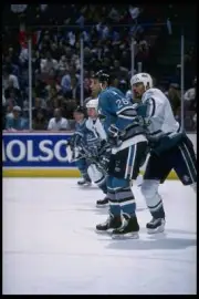 Defenseman Bobby Dollas Anaheim Mighty Ducks and Ray Sheppard San - Old Photo