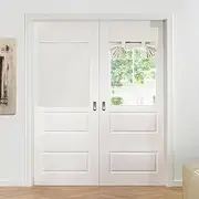 KGORGE 100% Blackout Linen Blended Door Curtains, Thermal Insulated French Door Blinds Tie Up Shade Window Covering for Farmhouse Small Window, Ivory, W26 X L40, 1 Panel