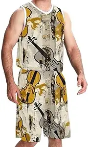 [FNETJXF] Basketball Jersey for Men, Basketball Jersey for Women, Men's Basketball Jersey, Music Art Vintage Violin Pattern